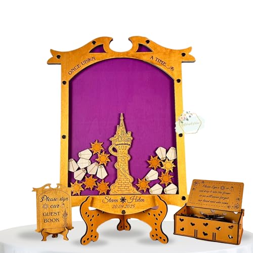 Tangled Guest Book Wedding Alternative | Gold Rapunzel Tower Guestbook | Personalized Wooden Drop Box Keepsake for Fairytale Weddings