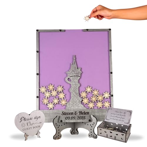 Tangled Guest Book for Wedding | Rapunzel Tower Guest Book Alternative | Fairytale Wedding Guestbook | Personalized Wooden Sign In Book Keepsake