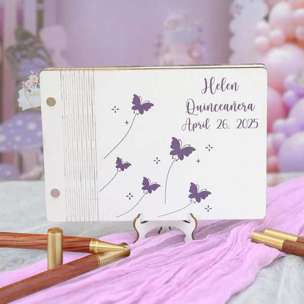 Butterfly Quince Guest Book | 15th Birthday or Wedding Reception Sign-In Book | Custom Memory Libro de Firmas para Quinceañera, Baby Shower Guestbook or Anniversary Scrapbook