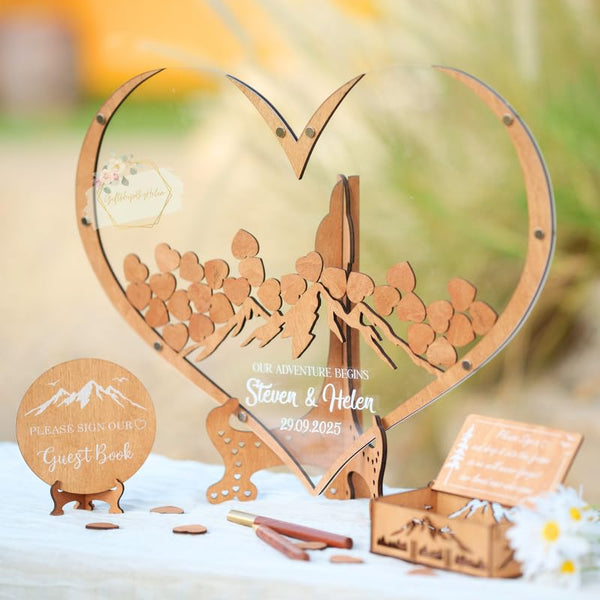 Minimalist Mountain Guest Book Alternative Heart Frame | Nature Wedding Drop Box For Outdoor Couples | Custom Rustic Sign-In Board Keepsake