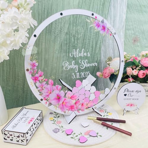 Unique Baby Shower Gift - Personalized Baby in Bloom Guest Book Alternative | Circle Floral Wooden Sign-In Frame | Ideal New Baby New Parents Present & Nursery Keepsake