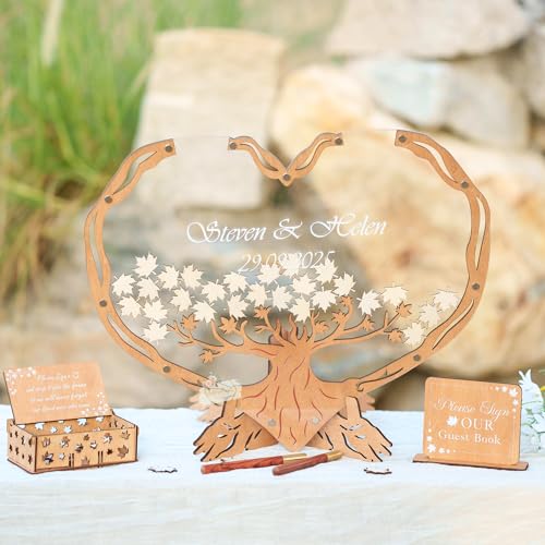 Unique Heart Shaped Guest Book Alternative, Wooden Maple Tree Wedding Sign Display, Boho Wedding Guestbook Alternative, Personalized Rustic Keepsake for Reception & Home Decor, Anniversary Celebration