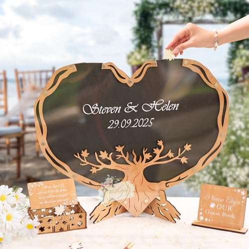 Personalized Maple Tree Heart Guest Book Alternative, Unique Wooden Wedding Sign-In Frame for Rustic & Boho Wedding Decor, Custom Anniversary and Wedding Keepsake Gift for Nature-Inspired Couples
