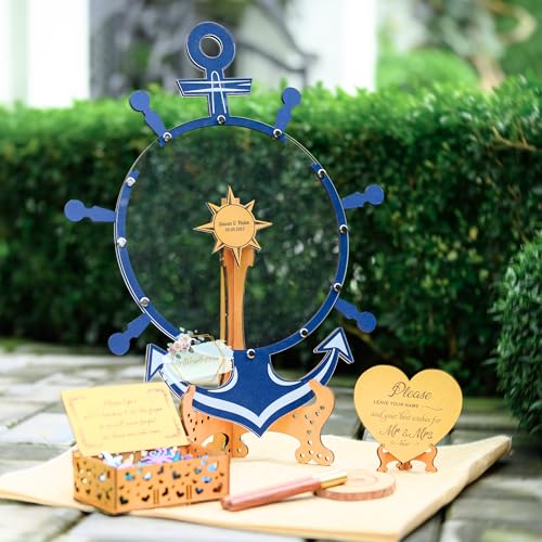 Personalized Wedding Guest Book Alternative Custom Nautical Boat Wheel Beach Guest Book for Wedding Reception Drop box Alternative Guest Book Seaside, Ocean Theme Wedding Guest Book Personalized Gift