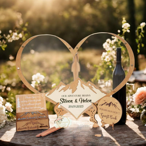National Park Wedding Guest Book Alternative | Heart Frame Wooden Drop Box For Rustic Outdoor Ceremony | Personalized Mountain Sign-In Decor Keepsake