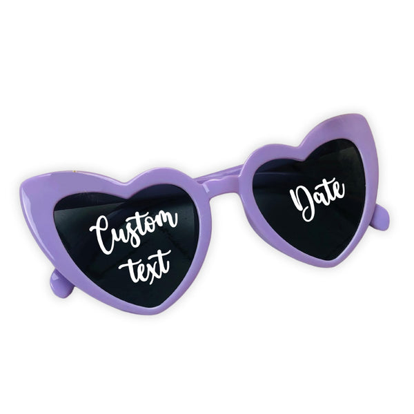Personalized Heart Shaped Sunglasses for Quinceañera, Custom Text on Lens, Purple Red Pink Green White Black Heart Glasses for Party Favors, Mis Quince Photo Props, Birthday Accessories