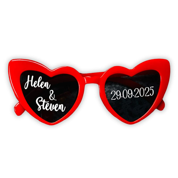 Personalized Heart Shaped Sunglasses for Quinceañera Guests, Custom Text Lens, Heart Glasses in Pink Purple Green White Red Black, Sweet 15 Party Favor, Birthday Photo Prop, Heart Sunglasses Bulk