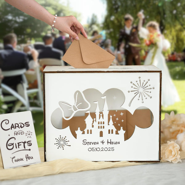 Wedding Card Box Custom Castle Personalized Elegant Rustic Wedding Decorations for Reception Wood Card Box for Wedding Ceremony Keepsake Box Wood Gift Box for Cards Envelope Money