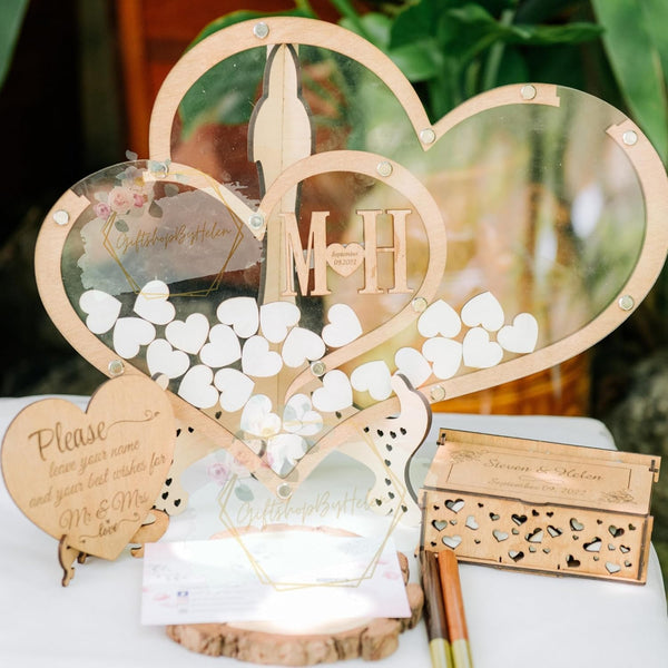 Personalized Heart Guest Book Alternative, Guest Book For Wedding, Heart Guest Book Drop Box Heart (Style 2)