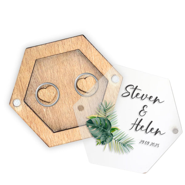 Personalized Wooden Ring Holder Box for Wedding Ceremony Rustic Keepsake Ring Bearer Accessory Custom Wood Box with Acrylic Lid for Engagement or Wedding Day Gift