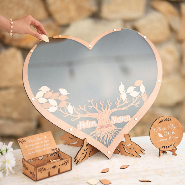 Personalized Heart Family Tree Guest Book, Rustic Wooden Guest Book Alternative for Wedding & Anniversary, Unique Rustic Boho Wedding Guestbook Alternative, Custom Family Reunion Sign-In Keepsake