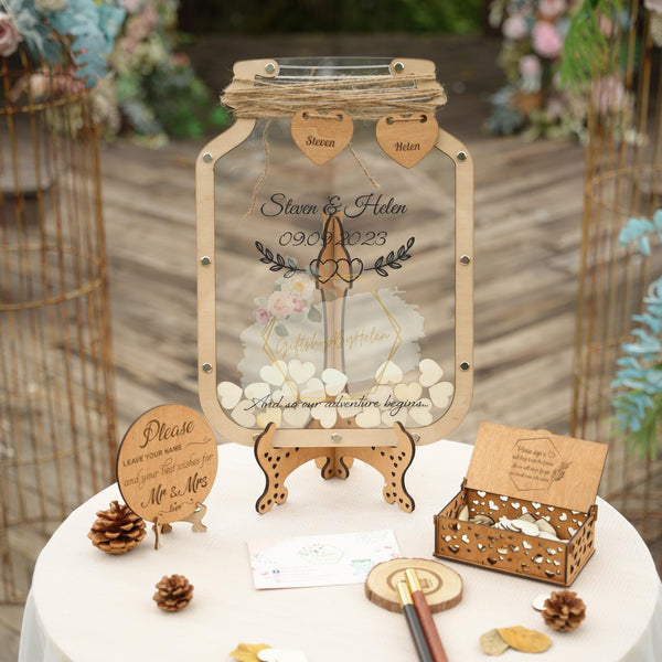 Customizable Wedding Heart Guest Book Drop Box, Rustic Heart Drop Guest Book for Wedding - Personalized Ideas, Alternative Wooden Hearts for Guest Book