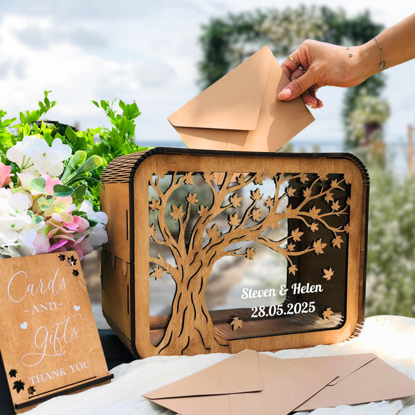 Wood Card Box for Wedding Ceremony Wedding Keepsake Box Card Box Memory Cards Reception Centerpiece Box Personalized Decoration for Reception, Rustic Decoration for Wedding Wooden Card Box