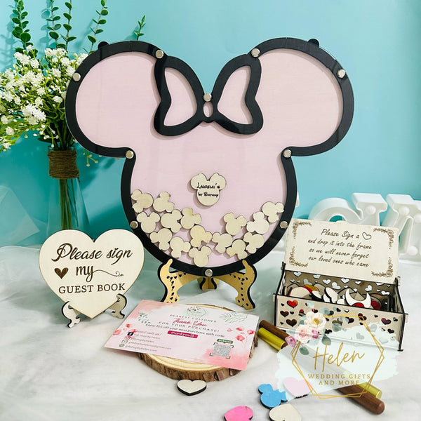 Personalized Wedding Guest Book Alternative Frame, 1st Birthday Guest book Alternative, Personalized Wooden Guest Book Head Mouse For Baby Shower, Personalized Wooden Mouse Cartoon Theme