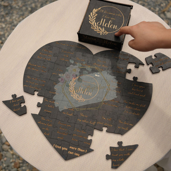 12 Reasons I Love You Personalized Wooden Jigsaw Puzzle Guest Book Alternative with Heart Design, Gift for Wedding or Valentine, Wedding Guest Book Puzzle, Memory Book for Reception, Family Reunion