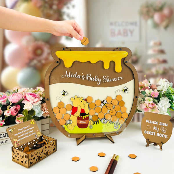 Honey Jar Design Personalized Guest Book Alternative for Baby Shower or Birthday Party Classic Bear-Themed Sign In Book for Guests to Leave Wishes Keepsake for Newborn or First Birthday