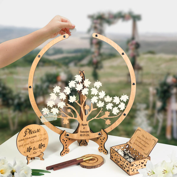 Personalized Guest Book Signs For Wedding - Customize Your Wedding Guest Book Alternative Frame, Memory Box Style with Wooden Maple Tree And Leaves - Ideal For Wedding Reception And Anniversary