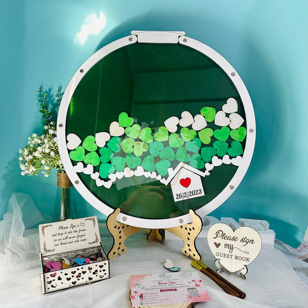 Product image Personalized Wooden Wedding Guest Book Alternative Frame - Modern Rustic House Shape Wedding Guest Book Alternative - Bridal Shower Guest Book, Heart Drop Guest Book for Wedding
