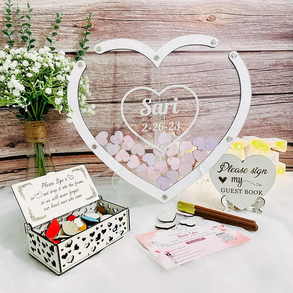 Personalized Heart Guest Book Alternative, Guest Book For Wedding, Heart Guest Book Drop Box Heart (Style 4)