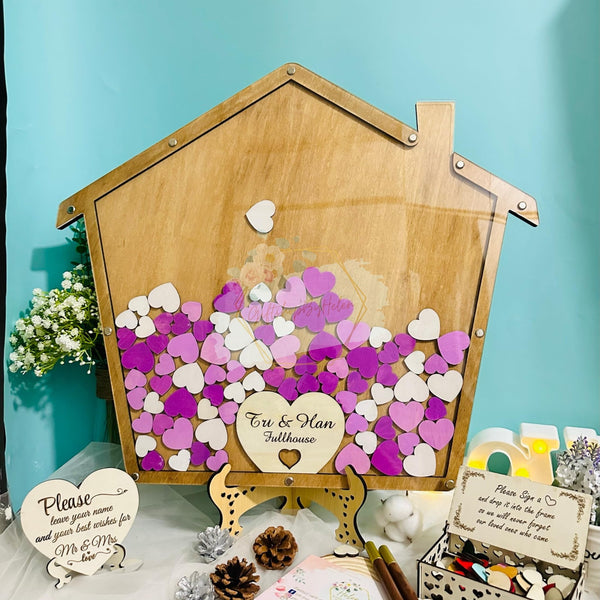 Rustic Wooden Wedding Guest Book Alternative Frame, Modern House Shape Wedding Guest Book Alternative - Bridal Shower Personalized Guest Book, Unique Keepsake for Your Special Occasion