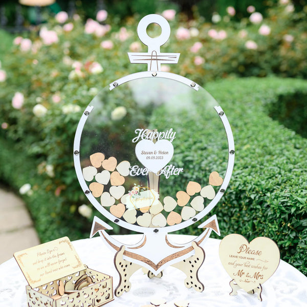 Ocean Wedding Guest Book Alternative Circle Drop Box, Nautical Boat Wheel Beach Guest Book for Wedding Reception Beach Personalized Wedding Nautical Decoration, Beach Decor Signature Frame Custom Gift