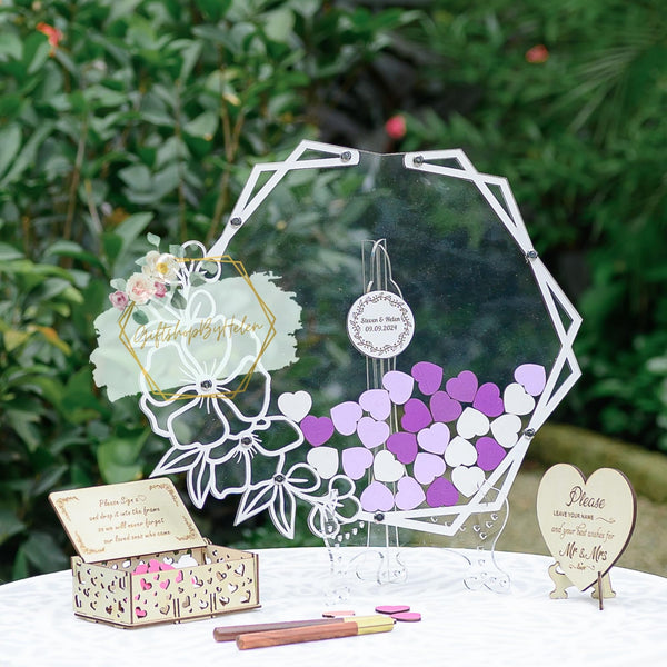 Personlaized Wedding Guest Book Alternative for Reception, Personalized Wedding Guest Book Alternative with Hexagon Frame, Wedding Decorations for Party Outside, Wedding Guest Book Favors