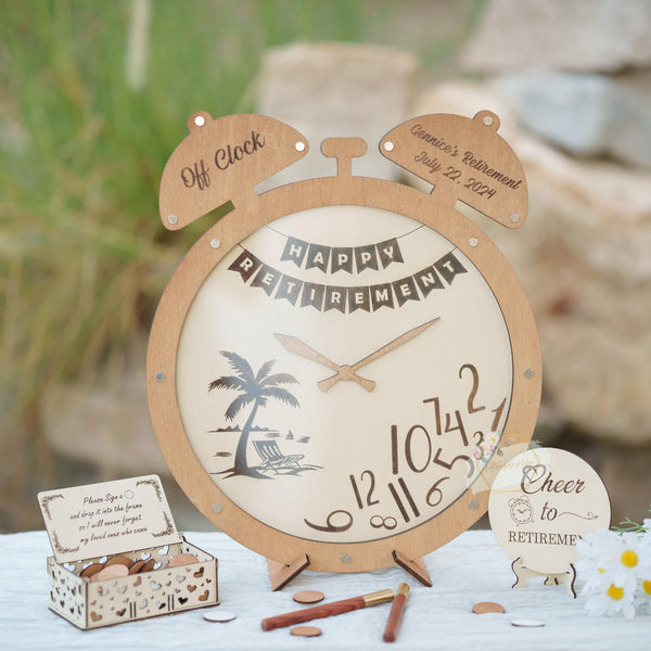 Retirement Guest Book Alternative Custom Wooden Clock Sign In Display for Retirement Party Decorations Happy Retirement Guest Book to Sign Keepsake for Retirement Well Wishes or Party Favors