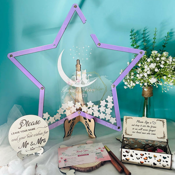 Custom Wooden Quinceañera Guest Book Alternative Frame, Sweet 15 Guest Book, Sweet 16 Guest Book Star Shape Transparent Keepsake - Perfect for Wedding, Quinceañera, Baby Shower Decorations
