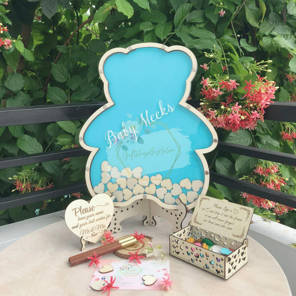 Personalized Baby Shower Guest Book Alternatives, Customizable Wooden Teddy Bear Baby Shower Sign in Guest Book, We Can Bearly Wait 1st Birthday Guest Book Alternatives