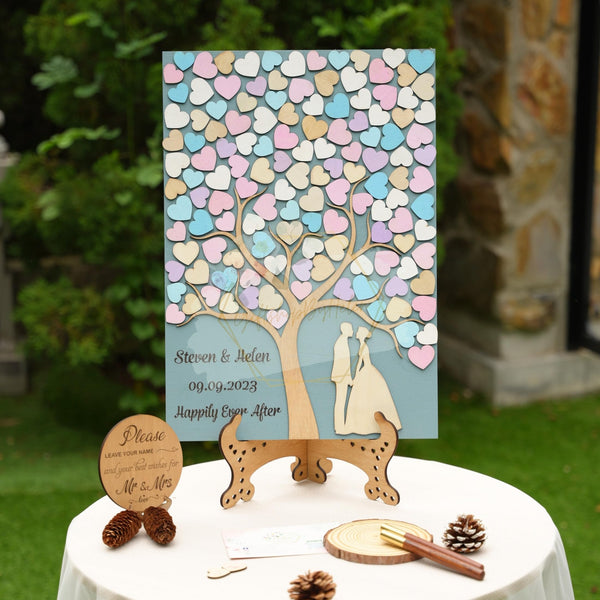 Personalized 3D Wedding Guest Book Alternatives, Wedding Guest Book 3D Heart Tree, Unique Personalized With Wooden Hearts For Guest Book Wedding, Customizable Wooden Wedding Guest Book