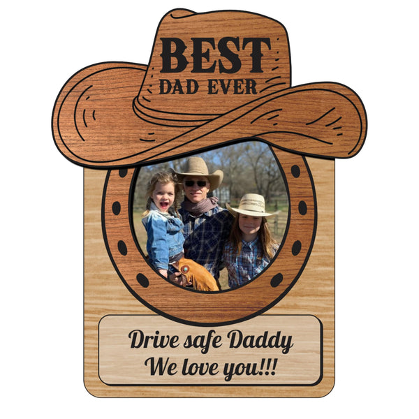 Personalized Cowboy Car Visor Photo Clip Drive Safe I Love You Visor Clip for Him Custom Magnetic Picture Frame Fathers Day Picture Frame from Daughter or Kids, Custom Photo Car Visor Clip