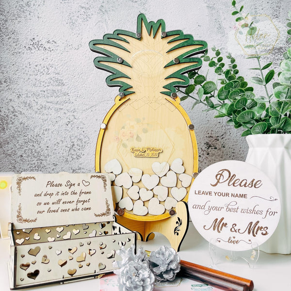 Unique Coastal Celebration Guest Book, Pineapple Tropical Rustic Wedding Guest Book Alternative Frame - Guest Book Wedding Reception, Pineapple Drop Box For Beach Wedding, Quinceañera Guest Book