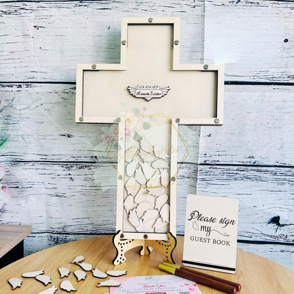 Cross Wedding Guest Book Alternative for First Communion and Religious Occasions, Customized First Communion Cross Personalized Wedding Guest Book For Wedding, Birthday, Faithful Memories