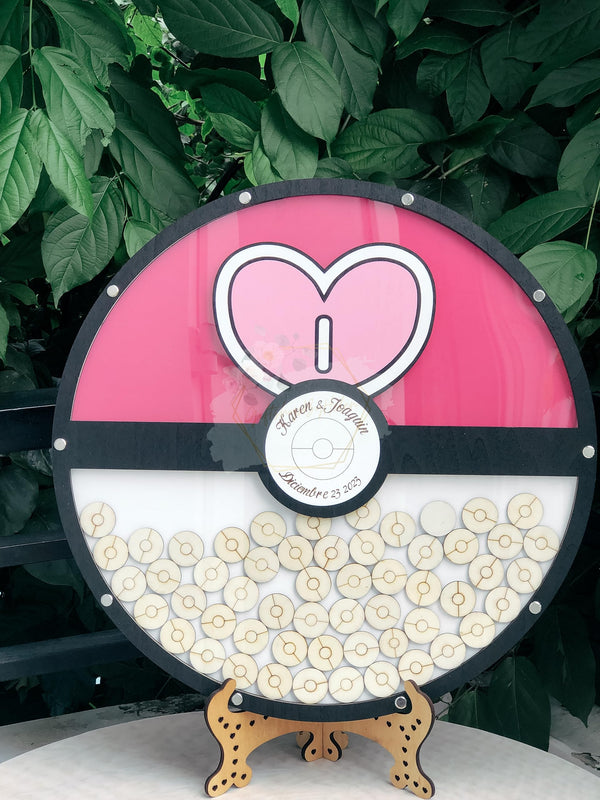 Personalized Ball Wedding Guest Book Alternative, Wooden 1st Birthday Guest Book Alternatives, Ball Love Romantic Wedding Theme Guest Book, Customized Pink And White Poke Ball Guest Book